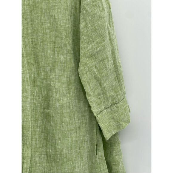 Lafayette 148 Linen Tunic Top Shirt Button Down Women 6‎ Green Collar Oversized - Picture 11 of 12